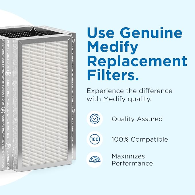 Medify Air MA-50 Genuine Replacement Filter | for Smoke, Smokers, Dust, Odors, Pet Dander | 3 in 1 with Pre-Filter, H13 HEPA, and Activated Carbon | Removal to 0.1 Microns | 2-Pack