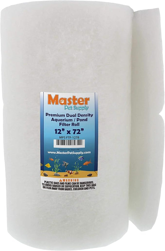 Premium Dual Density Aquarium Filter Pad Roll, Cut to Fit 12" by 72" Filtration Media for Freshwater, Saltwater Aquariums, Koi Ponds, Fish Reef Tank, Terrariums - Crystal Clear Water