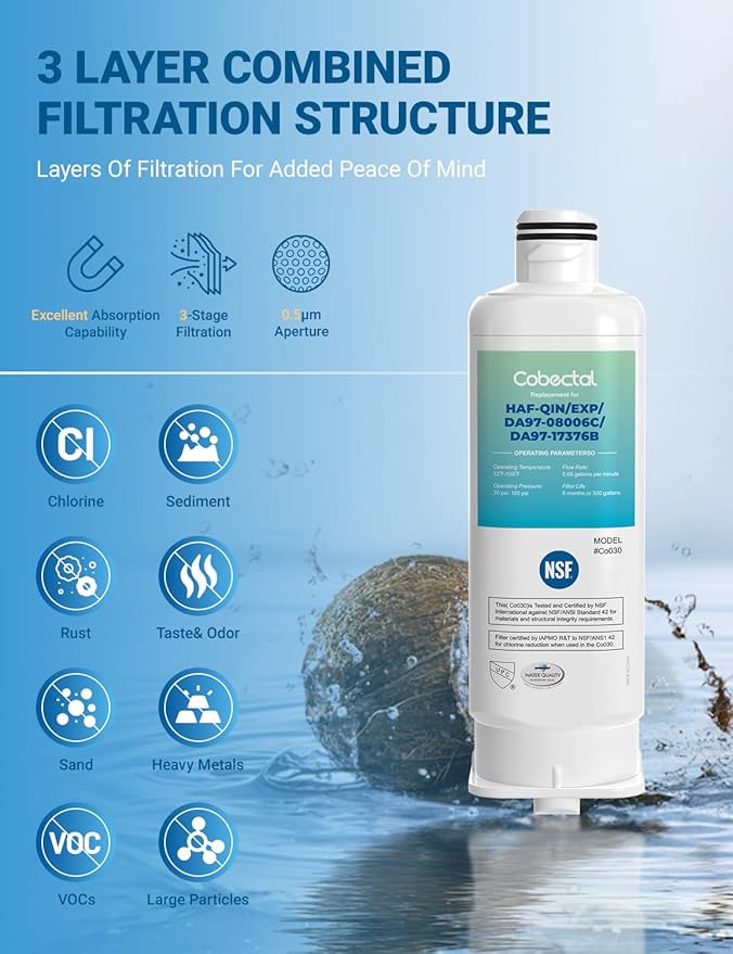HAF-QIN/EXP Water Filter Replacement for samsung Haf-qin DA97-17376B RS27T5200SR RS22T5201SR RF27T5241SR RF23M8070SG DA97-08006C Rf28T5001SR RF27T5201SR RF27T5201SG Water Filter,3 pack,by Cobectal