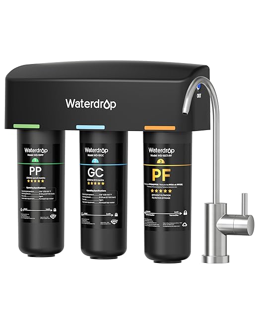 Waterdrop TSB-PF Under Sink Water Filter, 𝐑𝐞𝐝𝐮𝐜𝐞𝐬 𝟖𝟎+ 𝐈𝐦𝐩𝐮𝐫𝐢𝐭𝐢𝐞𝐬-Chlorine, Chloramine, Fluoride, PFAS, Taste&Odor, 9 Layer Under Sink Water Filtration System,with A Separate Faucet