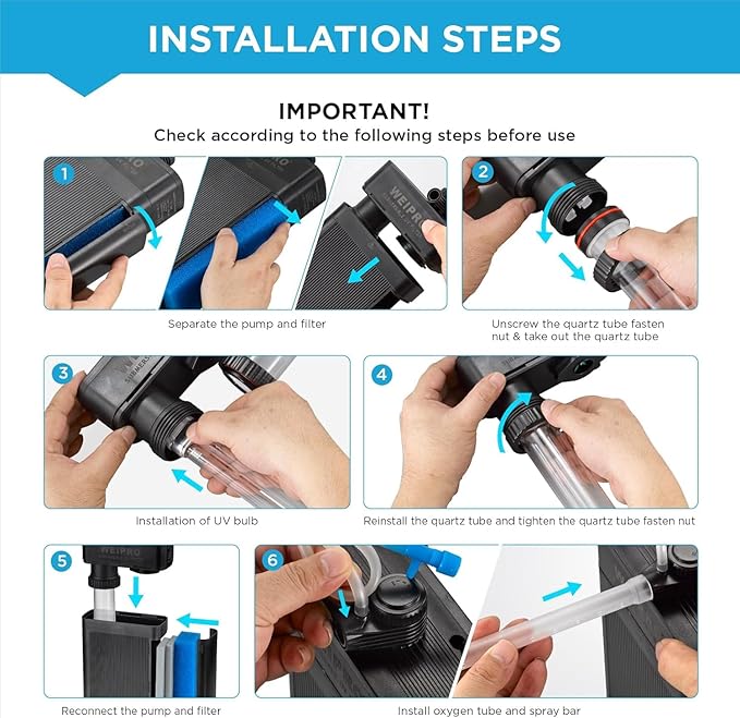 Internal Fish Tank Filter with 18W UV Light, Multi Filter Materials, Adjustable Water Flow Submersible Aquarium Filter Pump for 60 ~ 90 Gallon Freshwater or 40 ~ 60 Gallon Saltwater, TU-1300(350GPH)