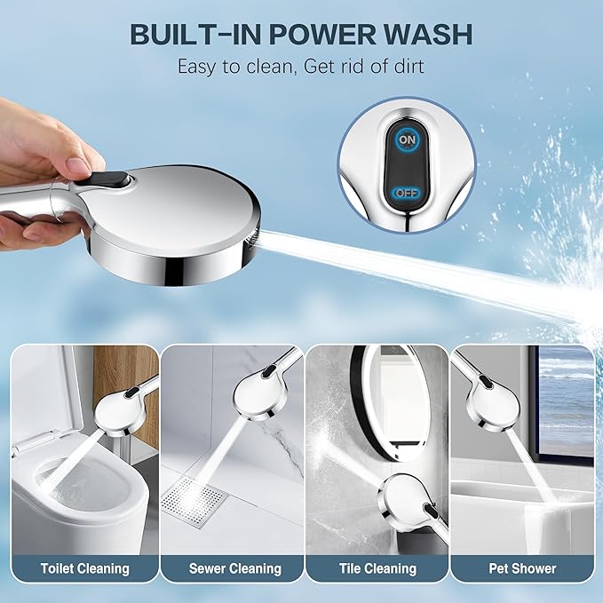 BRIGHT SHOWERS Filtered Shower Head with Handheld, High Pressure 9 Spray Mode Showerhead with Long Hose and Bracket, Water Softener Filters Beads for Hard Water - Removes Chlorine, Chrome