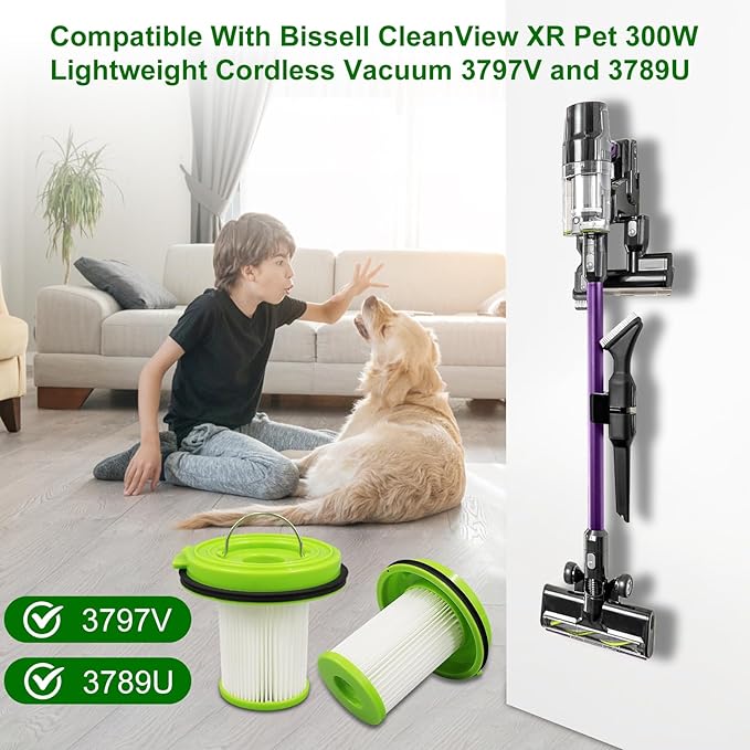 4 pack CleanView XR Pet Vacuum Features Filter Compatible With CleanView XR Pet 300W Lightweight Cordless Vacuum 3797V and 3789U, Part Number: 1638010