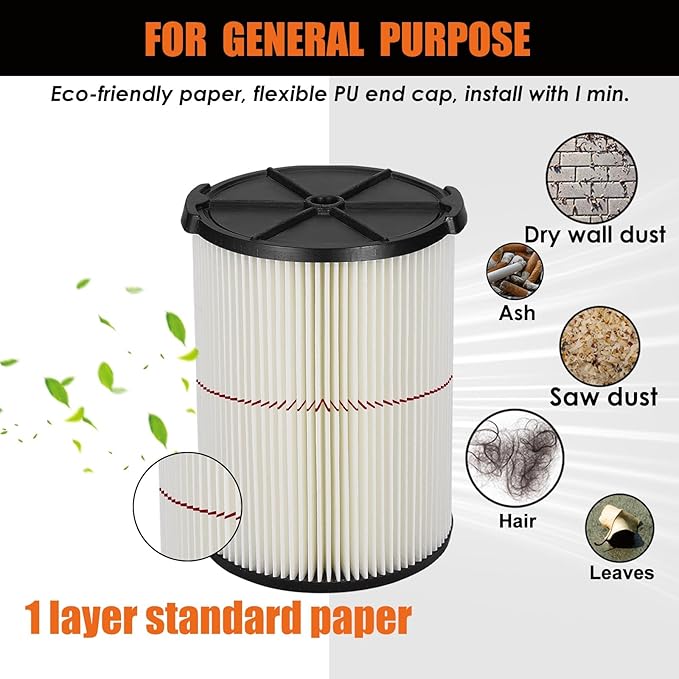 Universal Filters Replaces CMXZVBE38755/ CMXZVBE38754 Craftsman Filter, Replaces # 009-38754 Red Stripe Filter, Fits 5 6 8 9 12 14 16 20 gallon CRAFTSMAN Shop Vacuums with Foam Sleeve