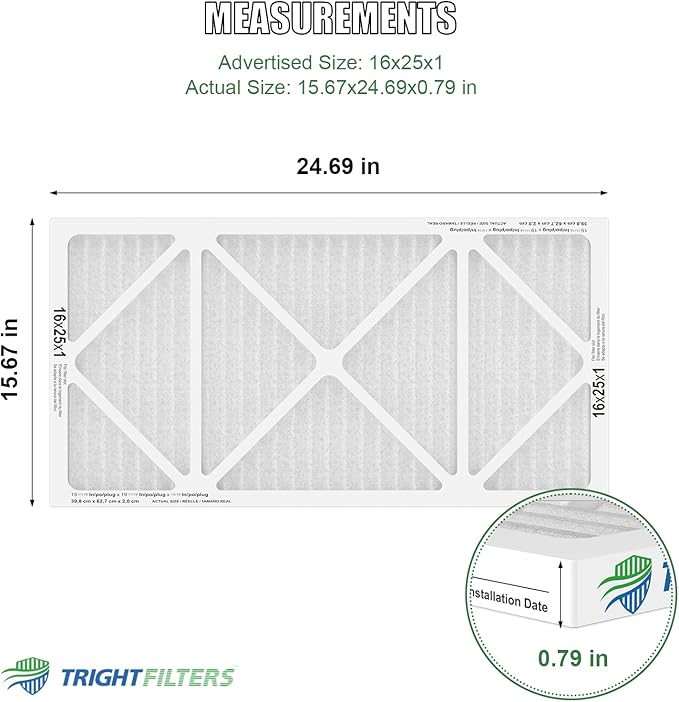 16x25x1 Air Filter 6 Pack, Durable MERV 8 Pleated Home HVAC AC Furnace Filters, Lightweight Compact Air Conditioner Filter Replacement