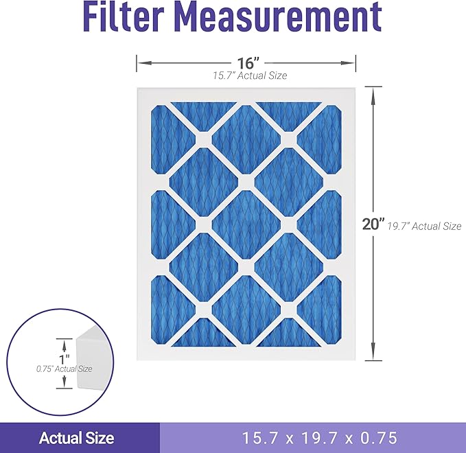 Maycold 16x20x1 MERV 11 Air Filters (6-Pack), Pleated HVAC Furnace Filter for Home – Traps Fine Dust & Pet Hair, Actual Size 15.70 x 19.70 x 0.75, Individually Wrapped