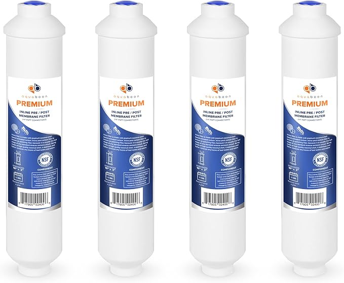 Aquaboon T33 Inline Carbon Filter - 1/4 Inline Water Filter for Refrigerator T33 Inline Ro Post/Granular Activated Carbon (GAC) Polishing Water Filter Cartridge for Reverse Osmosis System 4-Pack