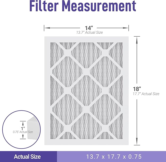 Maycold MERV 13 14x18x1 Air Filter (6-Pack), High-Efficiency Pleated AC & Furnace Filters, Actual Size: 13.70” x 17.70” x 0.75”, Individually Wrapped in Plastic