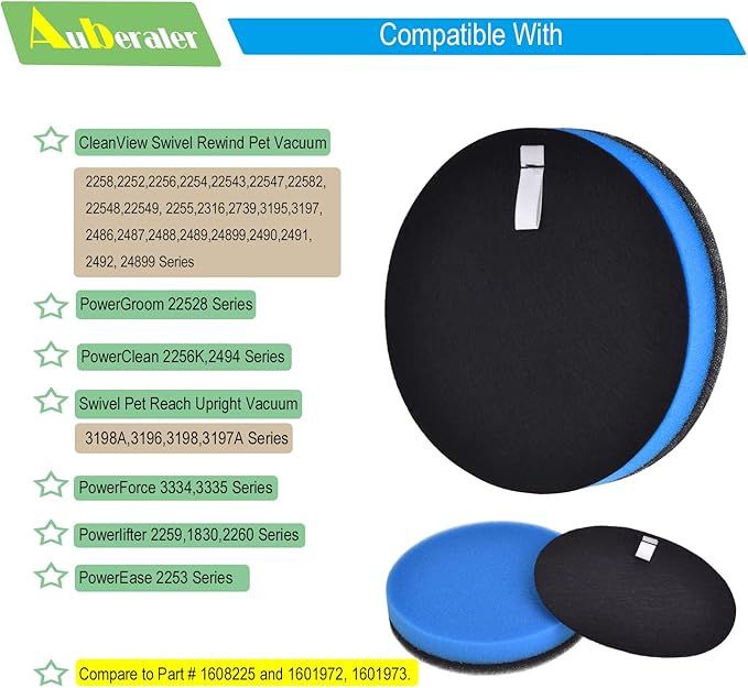 4-Sets Auberaler Filters Compatible With Bissell PowerForce 3334 PowerClean 2256K 2259 PowerEase 2253 22528 Cleanview Vacuum Cleaner 2254 2252 2258 2259 2260 2486 2488, Part #3031120, 1608225,1601972
