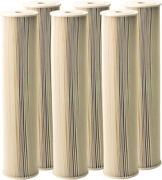 Pentair Pentek ECP5-20BB Big Blue Sediment Water Filter, 20-Inch, Whole House Heavy Duty Pleated Cellulose Polyester Replacement Cartridge, 20" x 4.5", White End-Cap, 5 Micron, Pack of 6