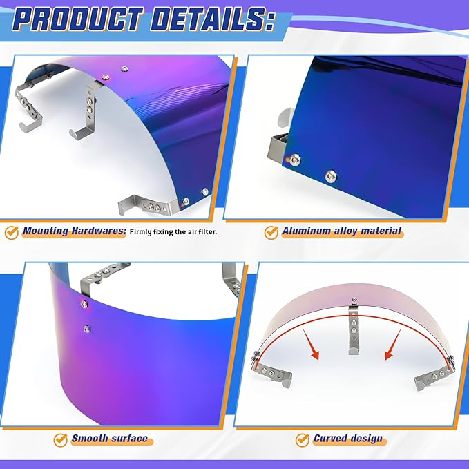 PTNHZ Universal Stainless Steel Air Intake Filter Cover Heat Shield Fits for 2.5-3.5" Cone or Cylinder Filter Neo Chrome