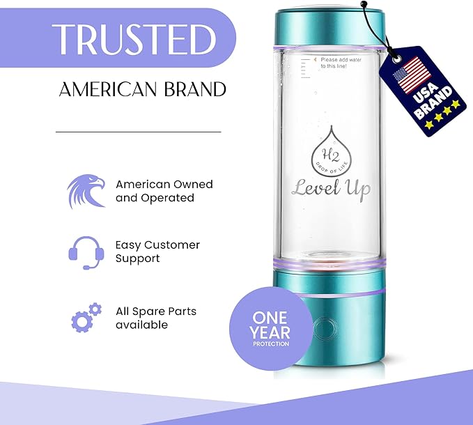 LevelUpWay 2025 Hydrogen Water Bottle Generator – Up to 2500 PPB Pure Hydrogen Water – Dual Chamber SPE PEM Technology – Blue – Enhanced Hydration Solution
