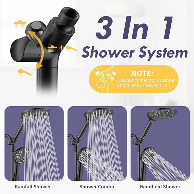 Dual Shower Heads with Handheld Spray, 7.5" Rainfall Shower Head with Handheld Combo, High Pressure Double Shower Heads with Handheld Spray, 9 Modes Hand Showerhead with 78" Hose (Matte Black)