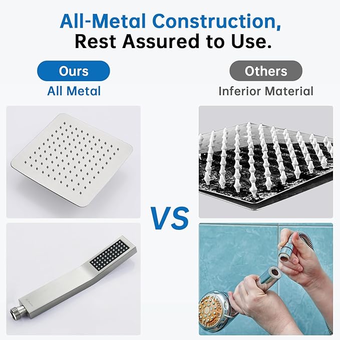 G-Promise All Metal 10 Inches Rainfall Shower Head with Handheld Spray Combo, 3 Settings Diverter, Adjustable Extension Arm with Lock Joints, 71 Inches Stainless Steel Hose (Brushed Nickel)