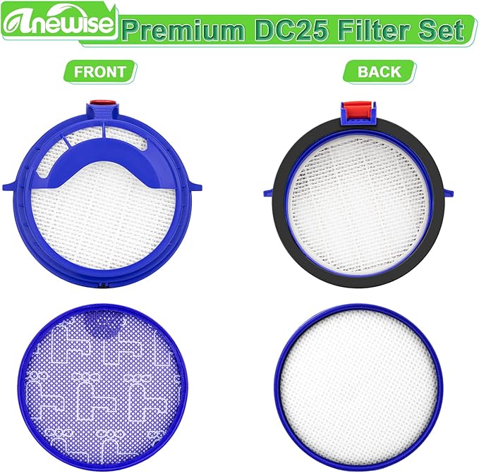 2 Combo Pack Filter Kits for Dyson DC25 Vacuum Ball Filter Includes 2pcs 919171-02 Washable Pre-Motor Filter & 2pcs 916188-05 Post Motor HEPA Filter, Fits DC25 Models