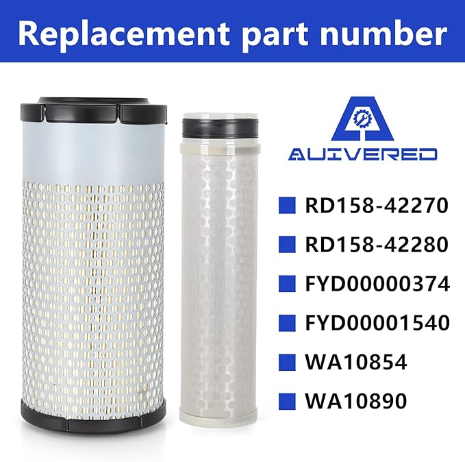 RD158-42270 RD158-42280 Air Filter - Fit for Kubota Excavators KX040-4 JD Excavators 30G 35G 50G - Replace FYD00000374 FYD00001540 WA10854 WA10890