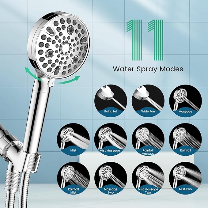 FEELSO 11-Spray Filtered Shower Head Handheld, High Pressure Showerheads with Filters Water Pressure Adjustment for Hard Water - Reduce Dry Skin, Power Wash to Clean Tub, Tile, Pets