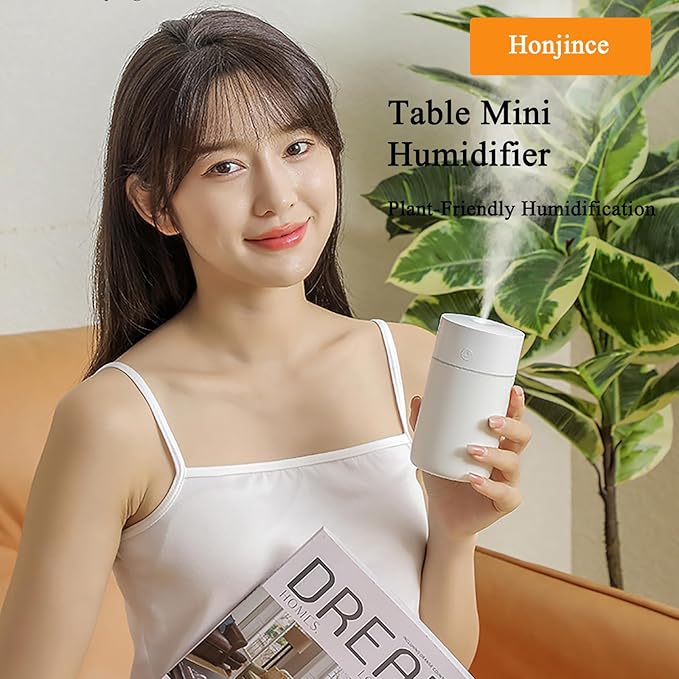 Humidifier, Humidifiers for Bedroom with Colorful Atmosphere Lights,2 Mist Modes Quiet, Easy to Clean, Small Portable for Plants, Baby, Car, Travel and Office(White)