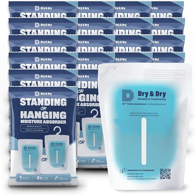 Dry & Dry 24 Packs Standing Moisture Absorbers to Control Excess Moisture for Basements, Closets, Bathrooms, Laundry Rooms - Moisture Absorbers Moisture Absorbers