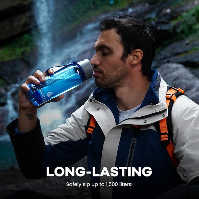 Survimate 5-Stage 0.01μm Ultra-Filtration Filtered Water Bottle, BPA-Free Material, NSF/ANSI 42&372 Certified, Portable Water Filter Bottle for Survival, Camping, Hiking, and Emergency Use