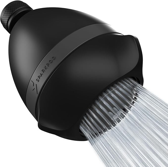 SparkPod 3-Inch Extreme High Pressure Shower Heads - Pressure Boosting with Rain, Massage & Pulsating Mode, Powerful Water-Saving Showerhead - 2.5 GPM Fixed Shower Head (Midnight Black Matte)