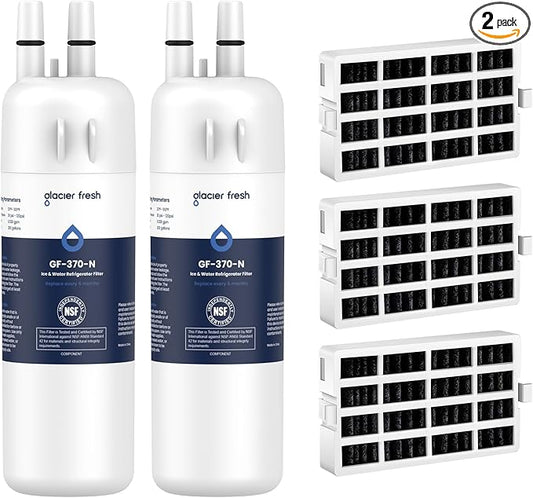 GLACIER FRESH EDR1RXD1 Refrigerator Water Filter Compatible with W10295370A, EDR1RXD1, WHR1RXD1, KAD1RXD1, Filter 1, W10295370 Refrigerator Water Filter & w10311524 Air Filter, 2+3 Packs