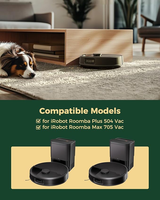 Accessories Kit for iRobot Roomba Max 705 Vac/Plus 504 Vac Robot Vacuum Cleaner, Replacement Parts with 2 Main Brushes, 6 Dust Bags, 4 Filters, 1 Cleaning Brush(Without Side Brushes)