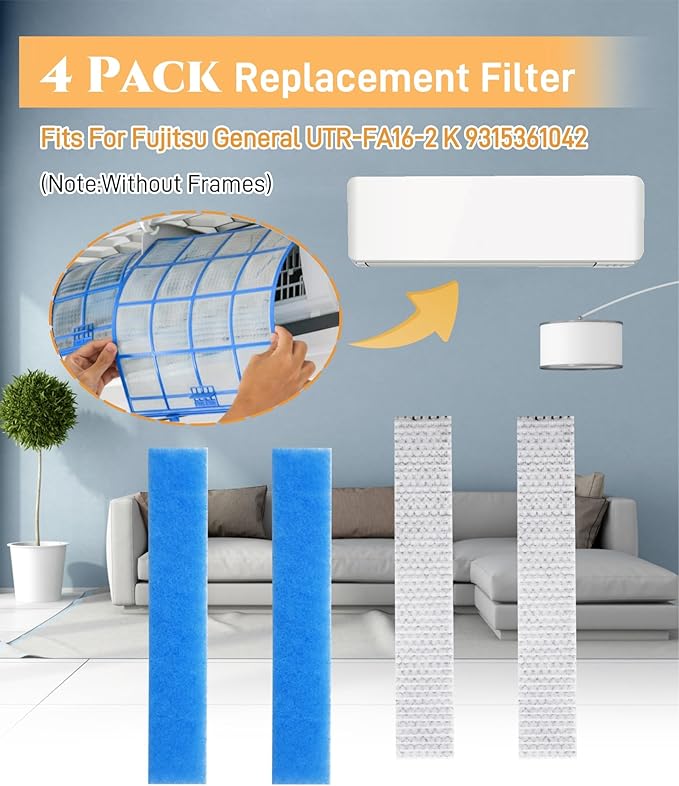 4 Pack Mini Split Air Filter Replacement Fits For Fujitsu General UTR-FA16 UTR-FA16-2