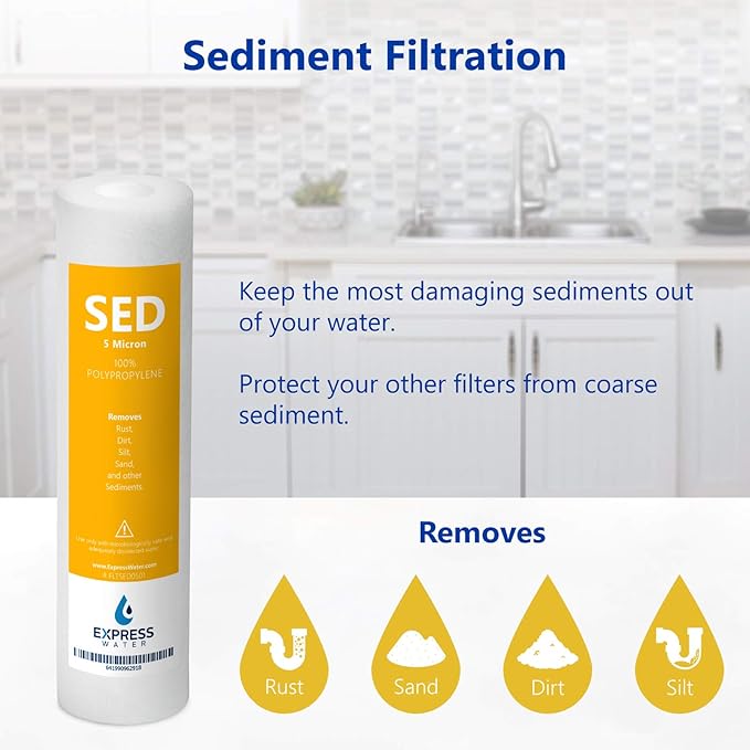 Express Water – 6 Months Alkaline Reverse Osmosis System Replacement Filter Set – 4 Filters – 10 inch Size Water Filters