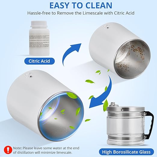 4L Water Distiller,Household Stainless Steel Distilled Water Purifier,Countertop Distilled Water Maker,4 Litre Distilled Water Machine for Home.White Glass Bottle