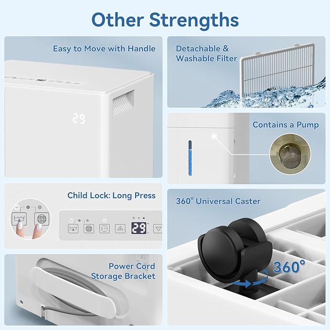 105 Pints Basement Dehumidifier with Pump for Space up to 5000 sq.ft, Large Dehumidifiers with Drain Hose, 1.7 Gal Water Tank, Intelligent Humidity Control, Auto Shutoff, 24H Timer, for Large Room