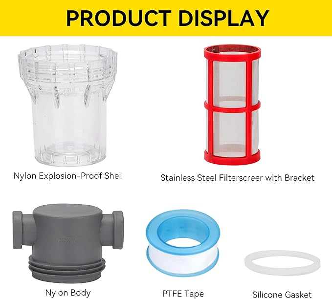 1/2'' Female NPT in-Line Strainer - Garden Hose Filter for High Pressure Washer, Sediment Filter with 200 Mesh Stainless Steel Screen (1/2'' 200 Mesh)