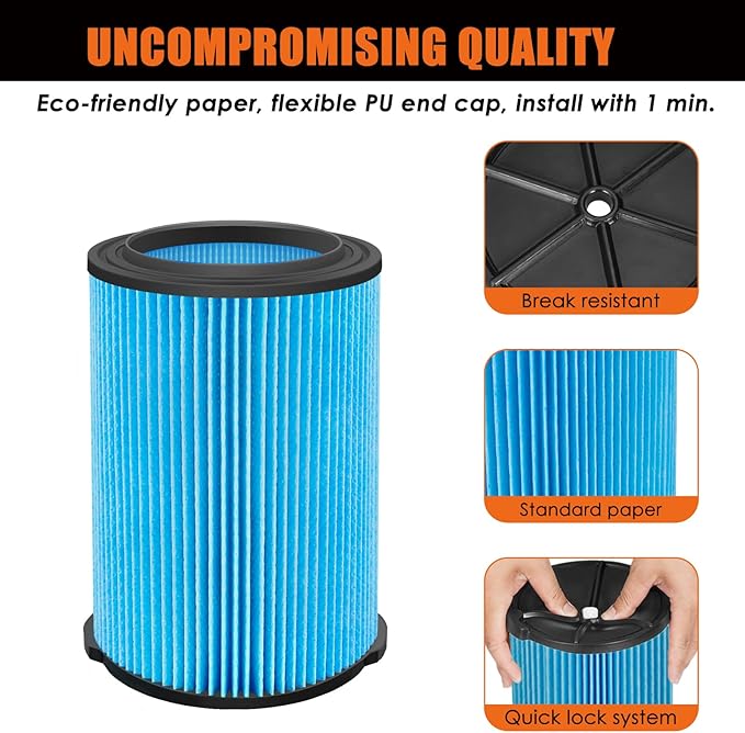 VF5000 Replacement Filter for Ridgid Shop Vacuums 5-20 Gallon, Universal Fine Dust Filter Fits Rigid Wet Dry Vac/Husky Shop Vacuum Filter 6-9 Gallon with Foam Sleeves- 2 Pack