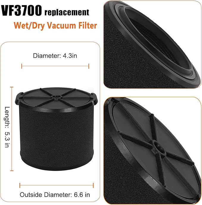 VF3700 / WS14045F Filter Replacement for Ridgid/Workshop Shop Vacuum Wet Application Foam Filters 3/4/4.5 Gallon Rigid Wet Dry Portable Vacuums, Wet Pick Up Filter-2 Pack
