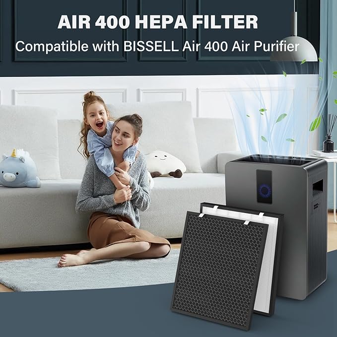 Air400 Replacement Filter for Bissell Air400, 1 H13 True HEPA and 1 Activated Carbon Pack with 4 Pre-Filter, Compared to Part #2521,2520,3365