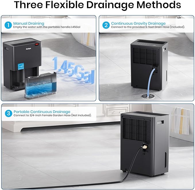 4500 Sq.Ft. Most Efficient Energy Star 2024 Dehumidifier for Basement with Drain Hose, Max 75 Pints/D Dehumidifier for Large Room, [43dB Quiet Compressor], Easy Drainage, Auto-restart, Black