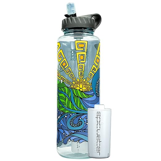 Epic Water Filters Nalgene OG Water Bottle with Filter, USA Made, BPA Free, Removes 99.99% Tap Water Contaminants, Forever Chemicals, IOC Art, 48 oz