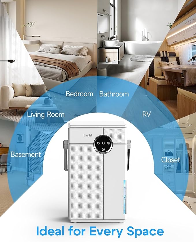 Small Dehumidifier with Drain Hose, Portable Dehumidifier for Bathroom, 118oz Dehumidifiers for Home 800 sq ft with 7 Colorful Light, Quiet Dehumidifiers for Bedroom RV Closet Basement,White