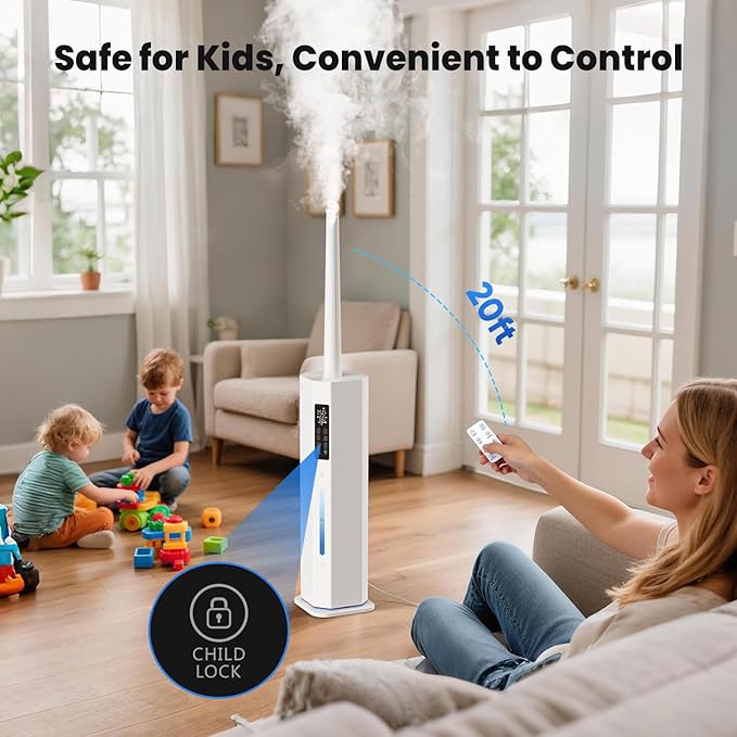 Humidifiers for Bedroom - GloryAir 2.38Gal/9L Top Fill Cool Mist Humidifier for Large Room 500ft² 120H Last with Auto Mode 7-Color Light Humidistat Aroma Box Quiet Humidifiers for Plants Baby & Adults