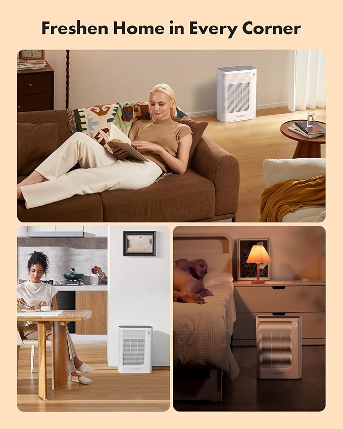 T356 Air Purifier for Home Large Room Bedroom Up to 1937 Ft² in 1 Hr With Double-sided Air Inlet, Air Quality and Light Sensors, HEPA Sleep Mode for Allergies, Dust, Smoke, Pet Hair, White