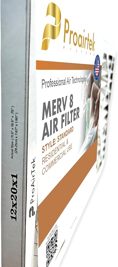Proairtek AF12201M08SWH Model 12x20x1 Air Filter, MERV 8; Ideal for Anyone Wanting Crisp Air in Their Home