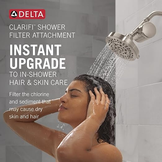 Delta Faucet Clarifi Standard Shower Filter Attachment Brushed Nickel with Additional Filter Cartridge