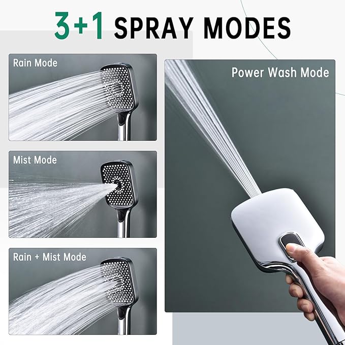 13 Inch Rainfall Shower Head with Multi-Function Handheld Sprayer Combo, 3-Way Metal Extended Diverter with Holder and Metal Adjustable Curved Shower Extension Arm, Extra Long Hose Chrome