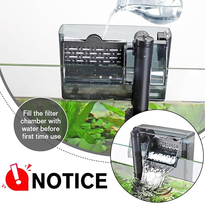 hygger Aquarium HOB Filter 210 GPH for 20-40 Gallon Fish Tank Power Filter with Adjustable Water Flow Extendable Intake Tube External Hang-On Back Filter