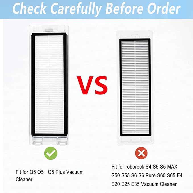 Replacement Parts for Xiaomi Roborock Q5 Q5+ Q5 Plus Robot Vacuum Cleaner, 1 Main Brushes 3 Filters 4 Side Brushes 4 Dust Bags