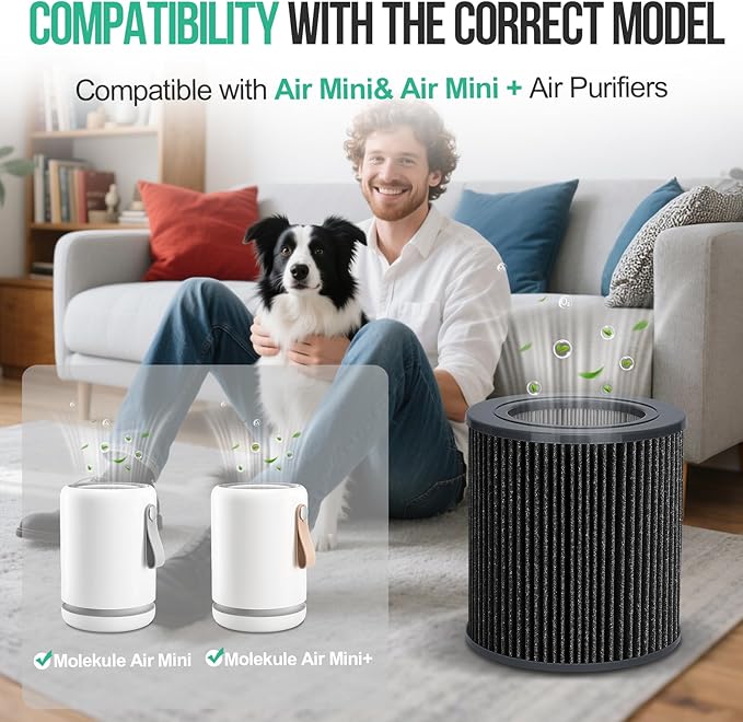 Air Mini Replacement Filter Compatible with Molekule Air Mini & Air Mini+ Air Purifiers, 3-in-1 High-Efficiency True HEPA Replacement Filter (Black, 1 Pack)