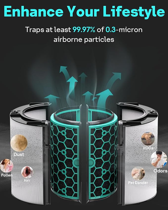 Leemone 2 Pack TP04 HP04 DP04 Filter Replacement Compatible with Dyson TP04 HP04 DP04 TP05 DP05 Air Purifier, 360° Combi Glass Filter & Activated Carbon Filter, Black