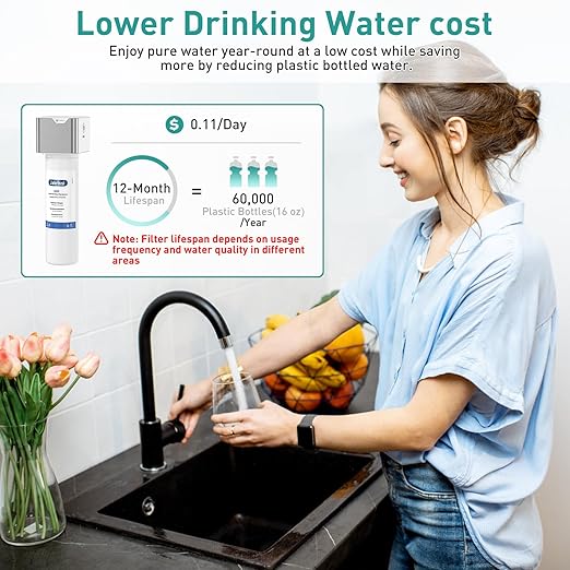 Under Sink Water Filter, NSF/ANSI 42&53 Certified, 1 Years or 10000 Gallons Ultra, Removes Heavy Metals, Chlorine,Bad Taste & Odor, Direct Connect Undersink Water Filtration System, USA Tech