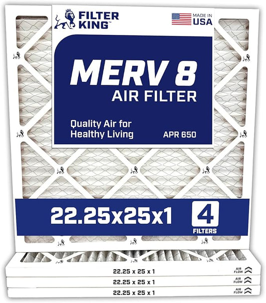 Filter King 22.25x25x1 Air Filter | 4-PACK | MERV 8 HVAC Pleated A/C Furnace Filters | MADE IN USA | Actual Size: 22.25 x 25 x .75"