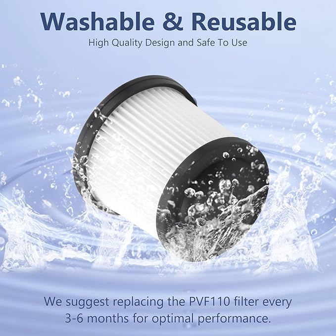 PVF110 Filter Replacement for Black and Decker Handheld Pivot Vacuums PHV1810, PHV1210, PHV1410, BDH2000PL, BDH2020FLFH, BDH1620FLFH, Part # 90552433, Washable Hand Vac Filters, 6 Pack
